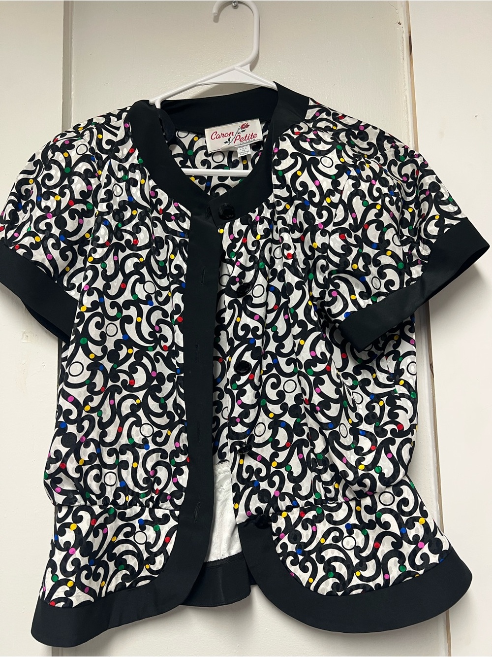 ' Black & White Swirl Print Short Sleeve Top
